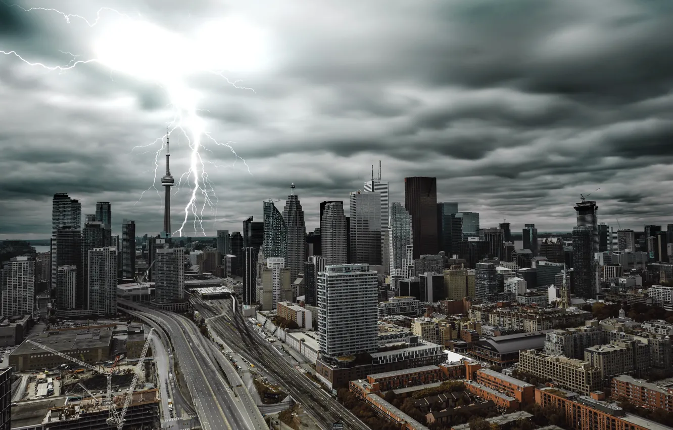 Photo wallpaper the city, lightning, Toronto