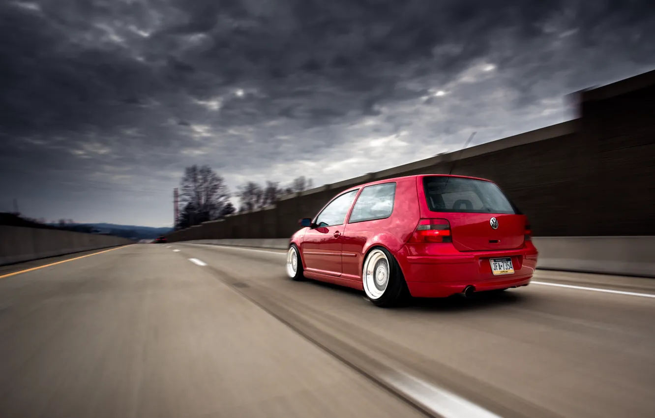 Photo wallpaper road, red, tuning, volkswagen, red, Golf, golf, Volkswagen