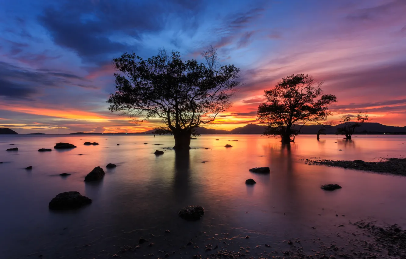 Photo wallpaper sea, wave, beach, summer, the sky, sunset, shore, colorful