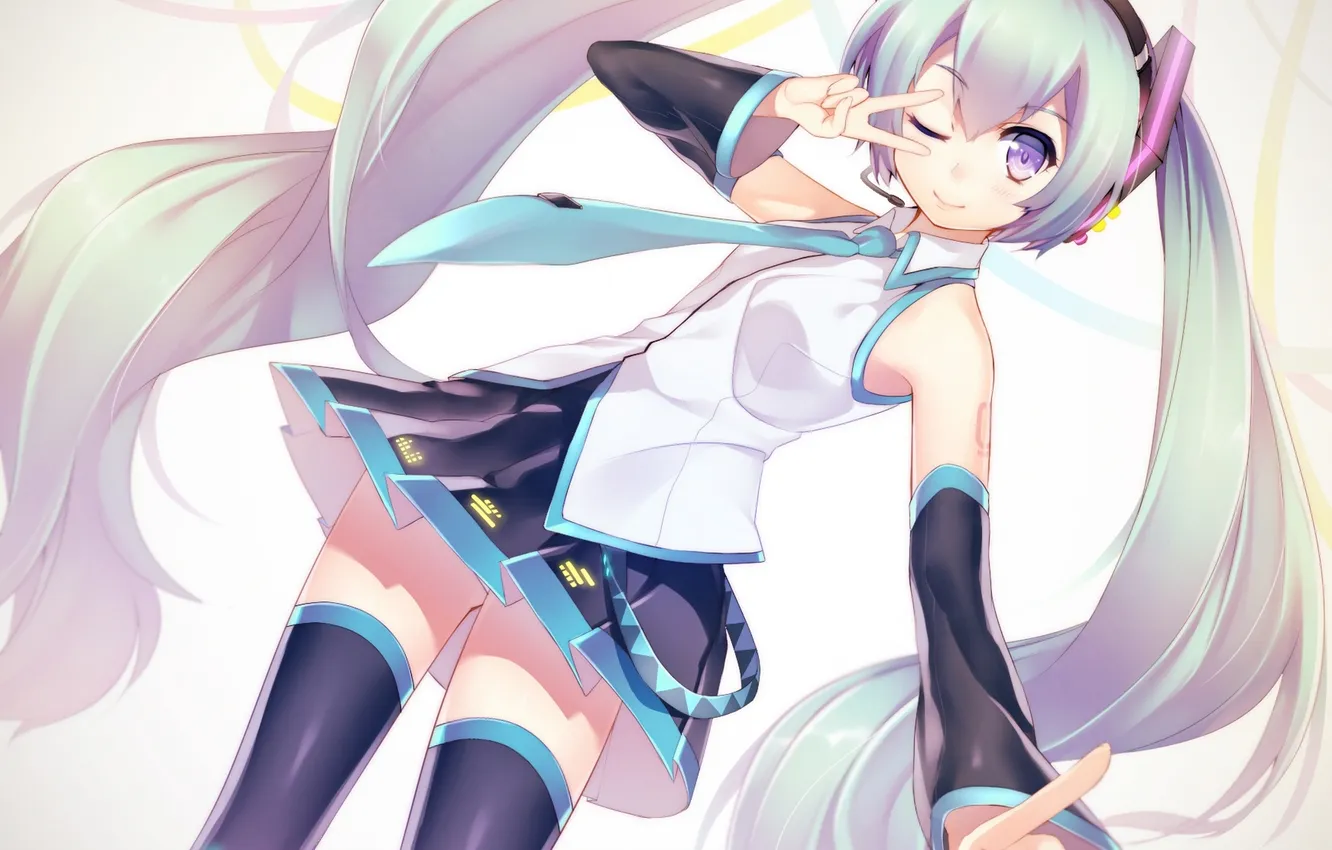 Photo wallpaper look, girl, smile, vocaloid, hatsune miku, gesture, Vocaloid, art
