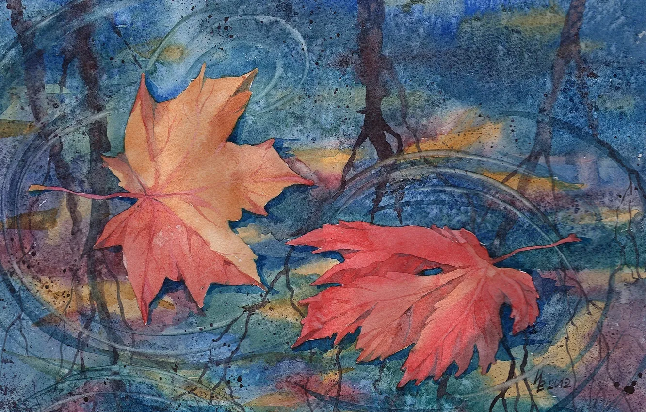 Photo wallpaper autumn, leaves, figure, art