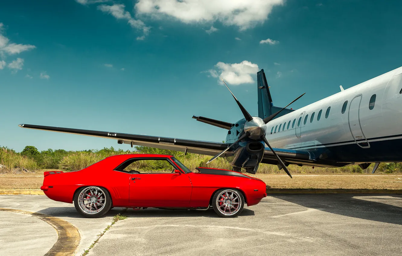 Photo wallpaper Chevrolet, Camaro, red, muscle car, Plane, Andrew Link Photography