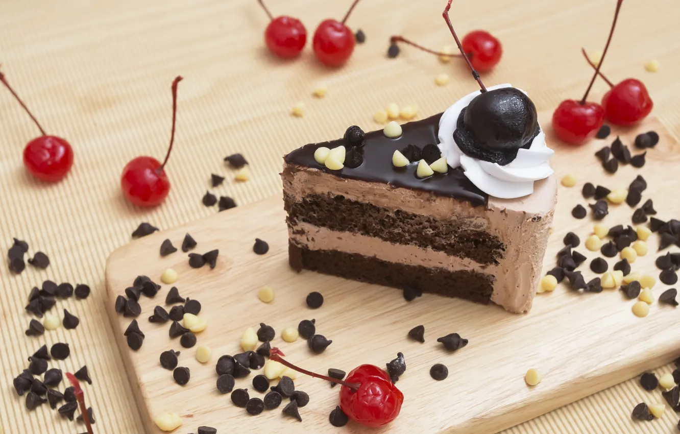 Photo wallpaper cherry, cake, cream, dessert, chocolate, chocolates