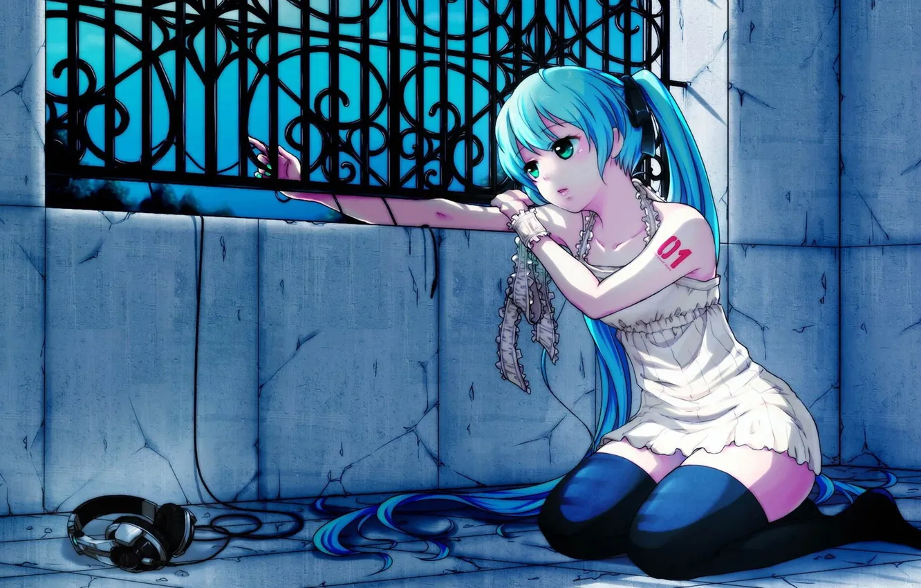 Photo wallpaper girl, night, headphones