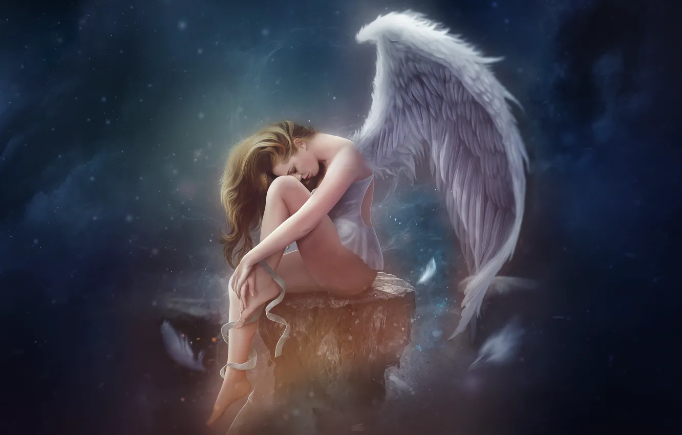 Photo wallpaper girl, background, fiction, wings, angel, girl, fantasy, wings