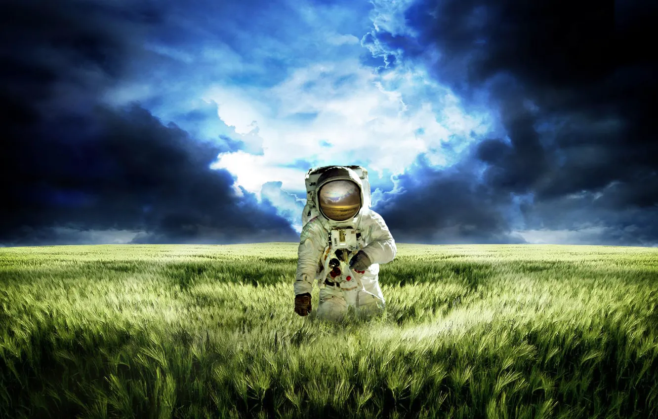 Photo wallpaper grass, space, kosmonaft