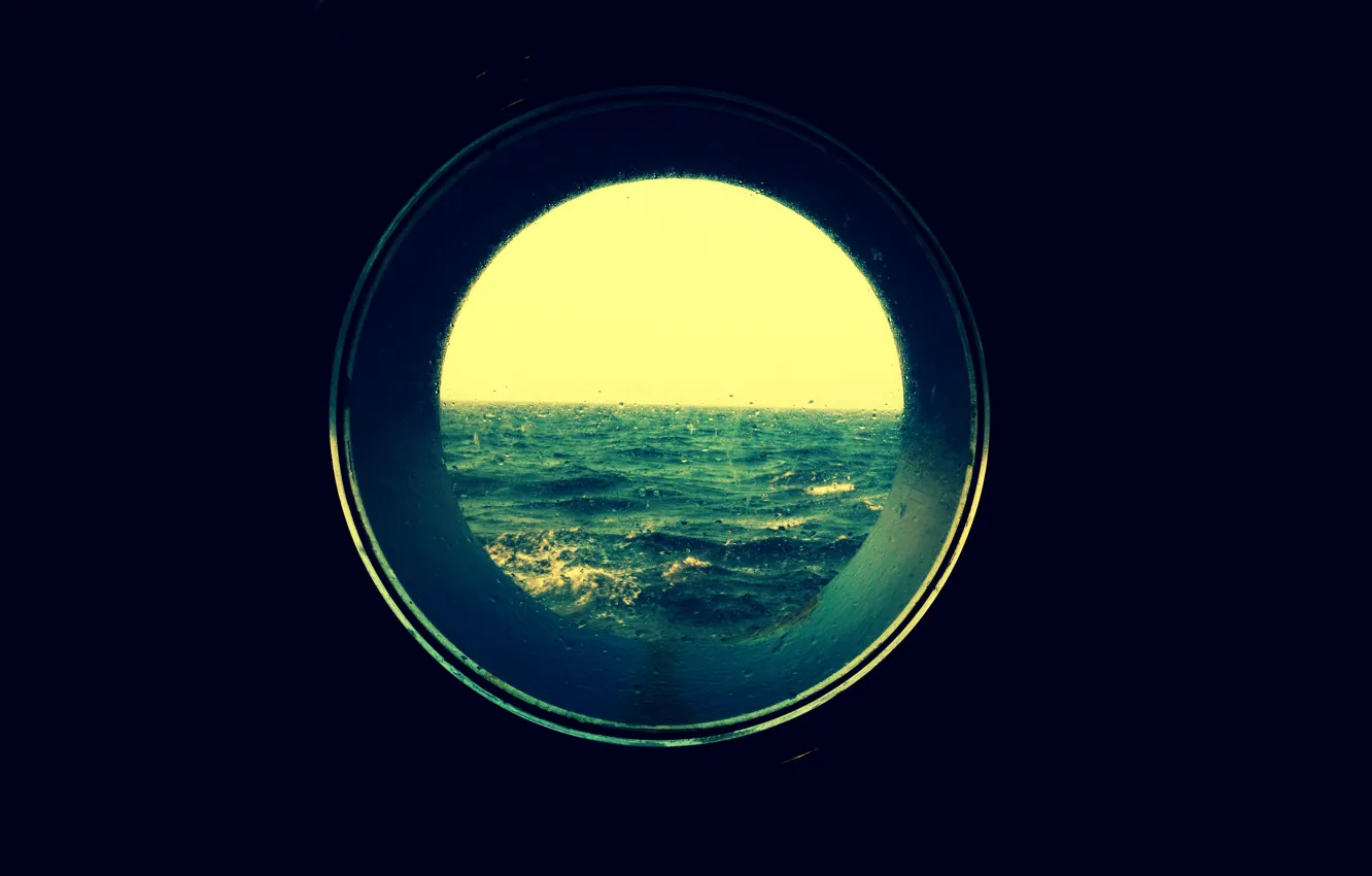 Photo wallpaper sea, rain, boat, Windows, horizon, the troubled sea