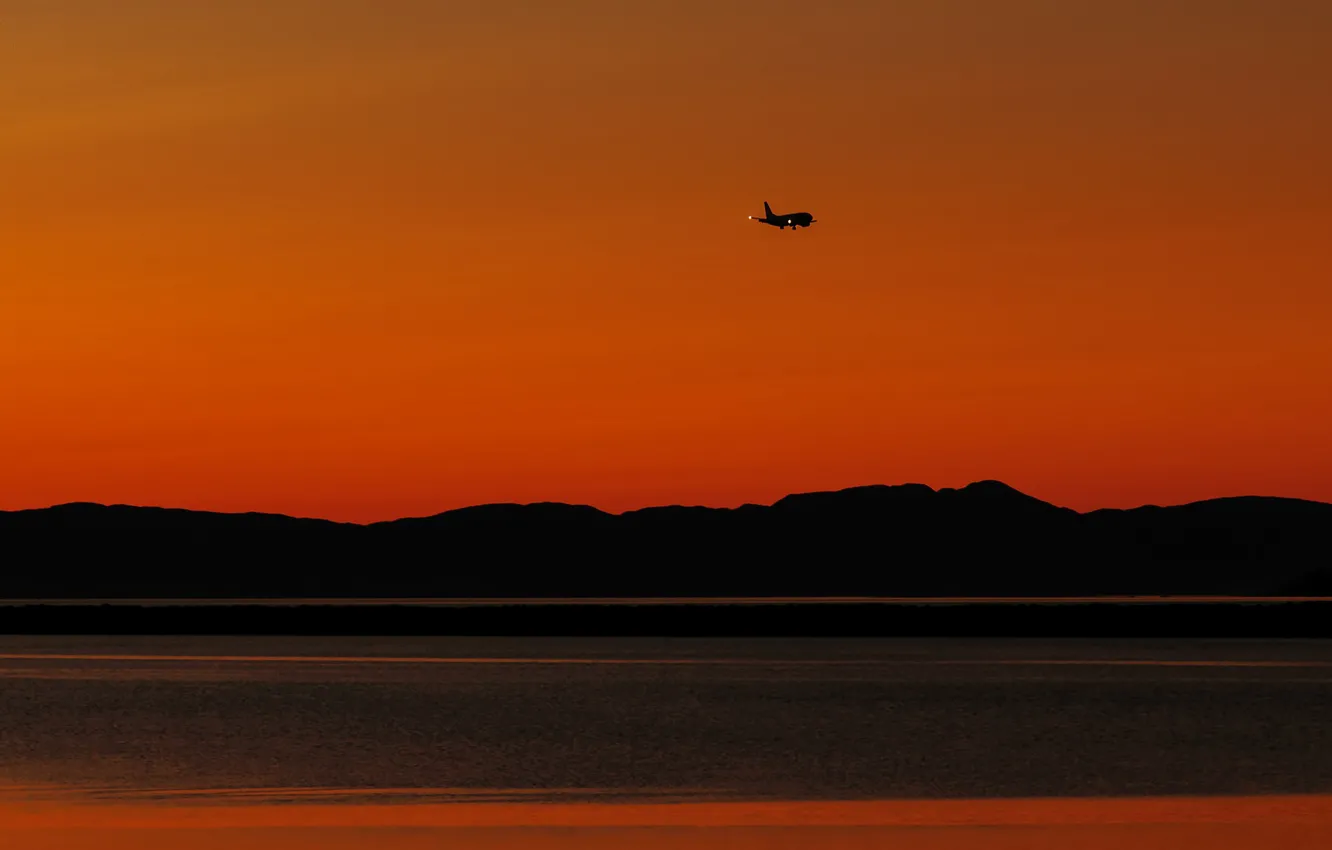 Photo wallpaper sea, the sky, sunset, the plane