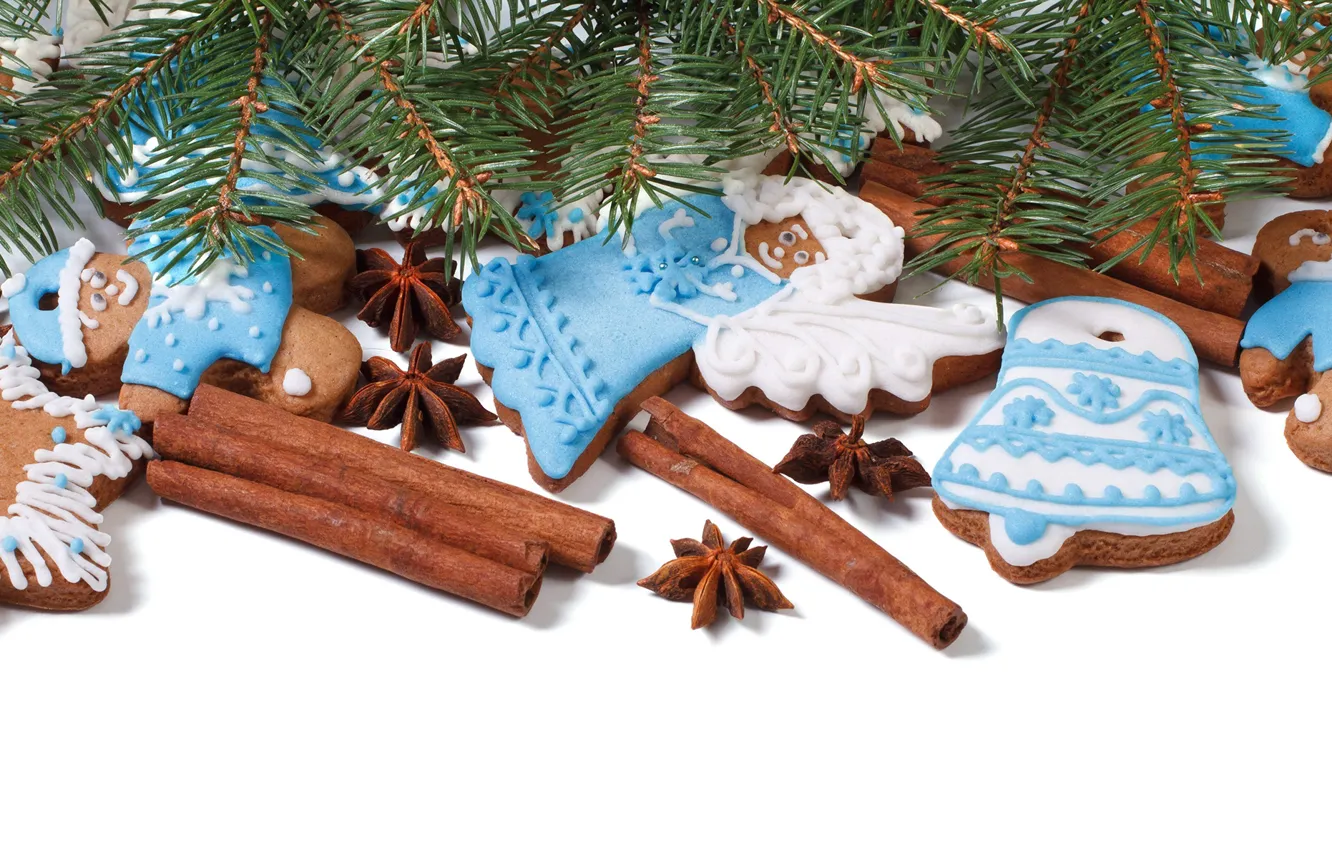 Photo wallpaper tree, cookies, Christmas, New year, cinnamon, cakes