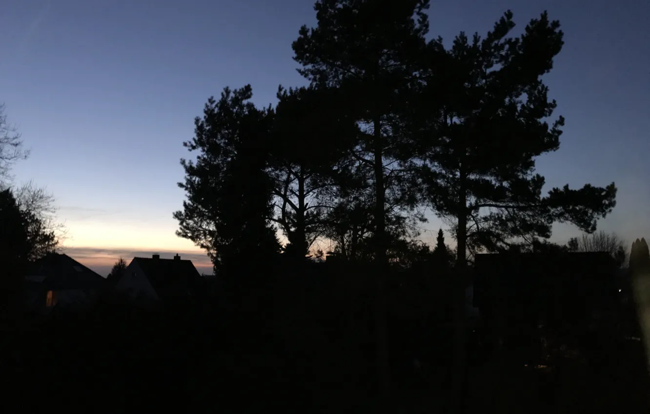 Photo wallpaper sky, trees, houses, Sun Goes Down, Photography By Tom