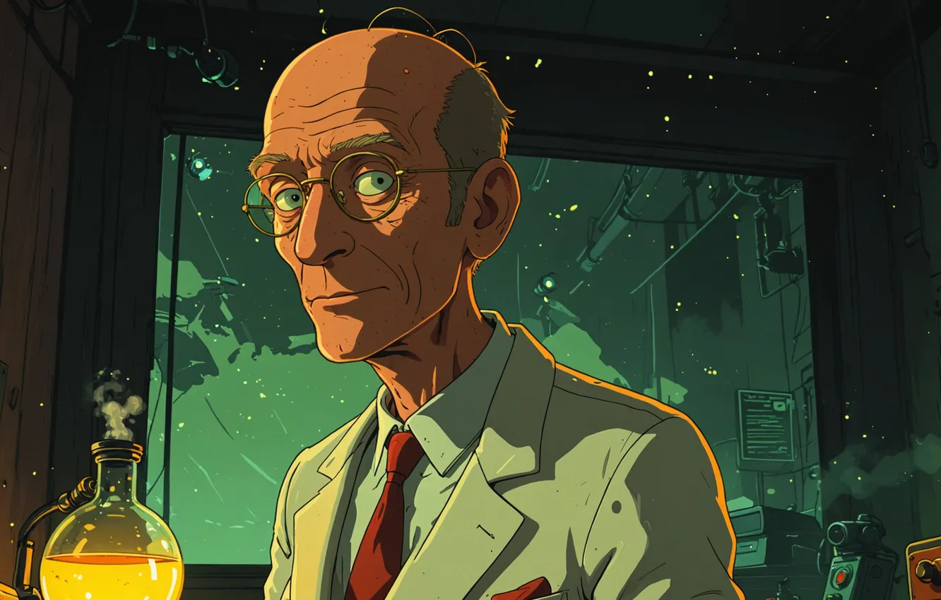 Photo wallpaper glasses, Dr., male, bulb, scientist