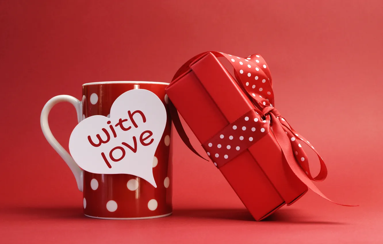 Photo wallpaper gift, romance, heart, bow, Cup, Valentine's day, now, cup