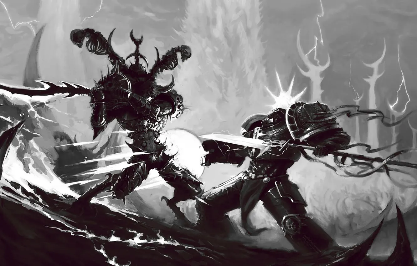 Photo wallpaper terminator, the demon, chaos, fight, warhammer 40k, grey knights