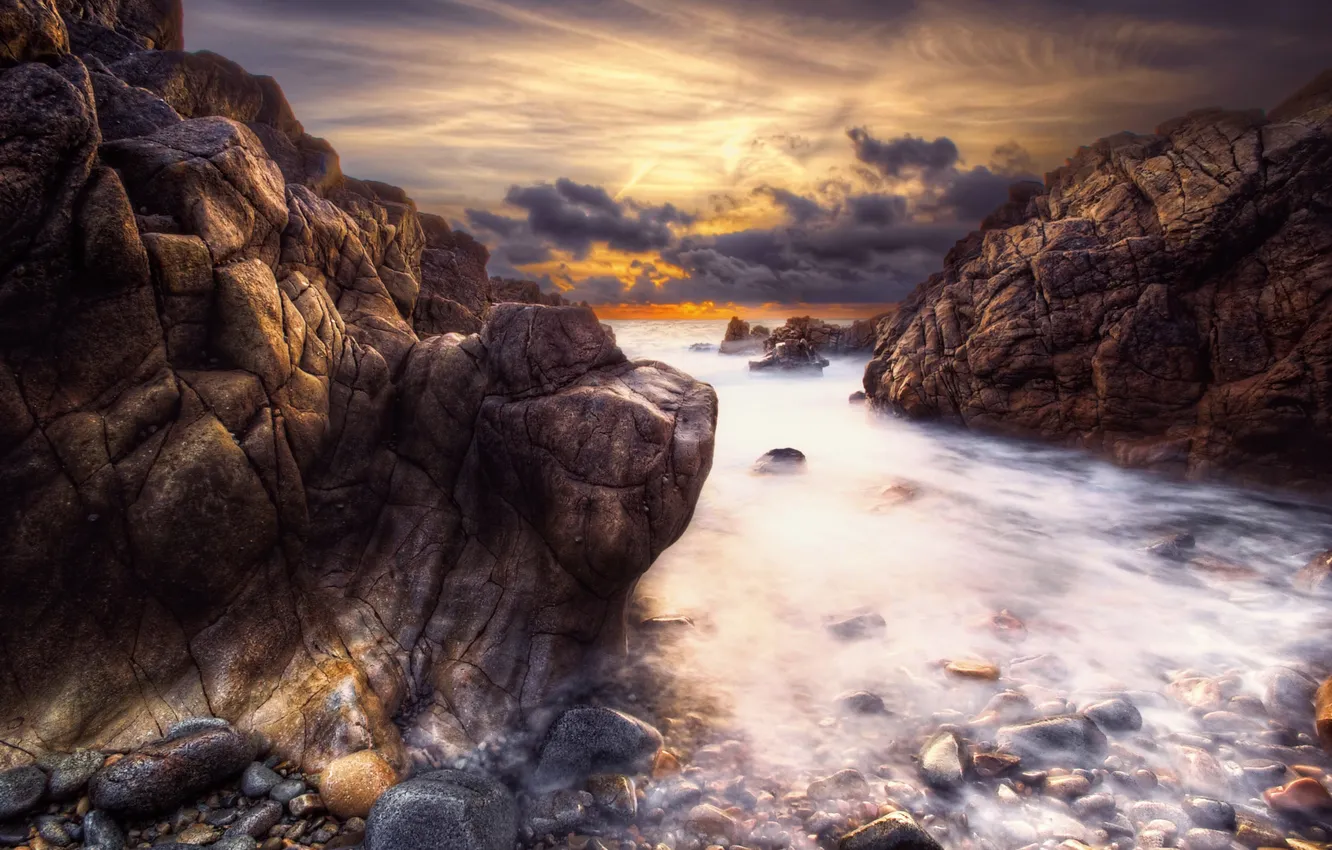 Photo wallpaper sea, the sky, stones, rocks
