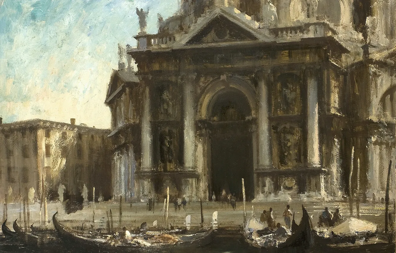 Photo wallpaper picture, Venice, the urban landscape, Edward Seago, Gondolas near the Salute