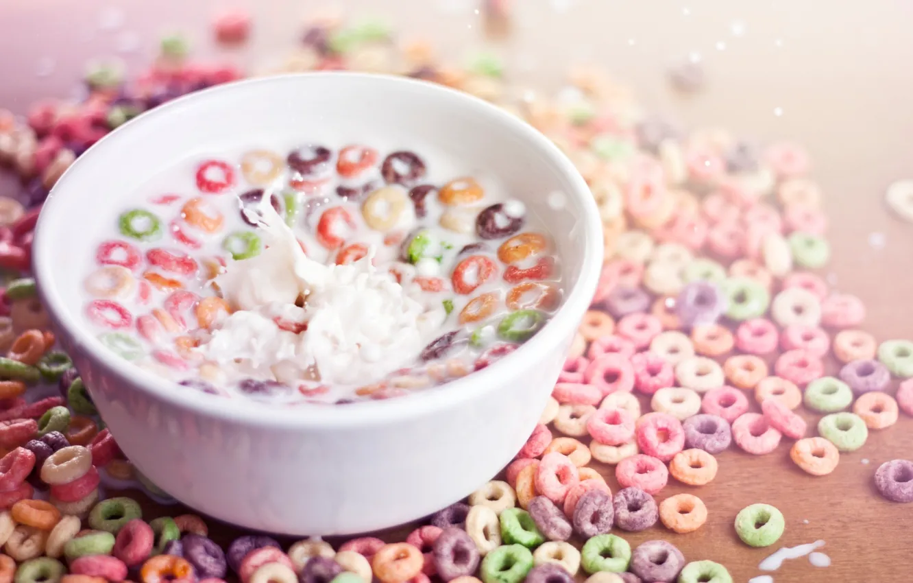 Photo wallpaper squirt, color, Breakfast, milk, plate, cereal, ring