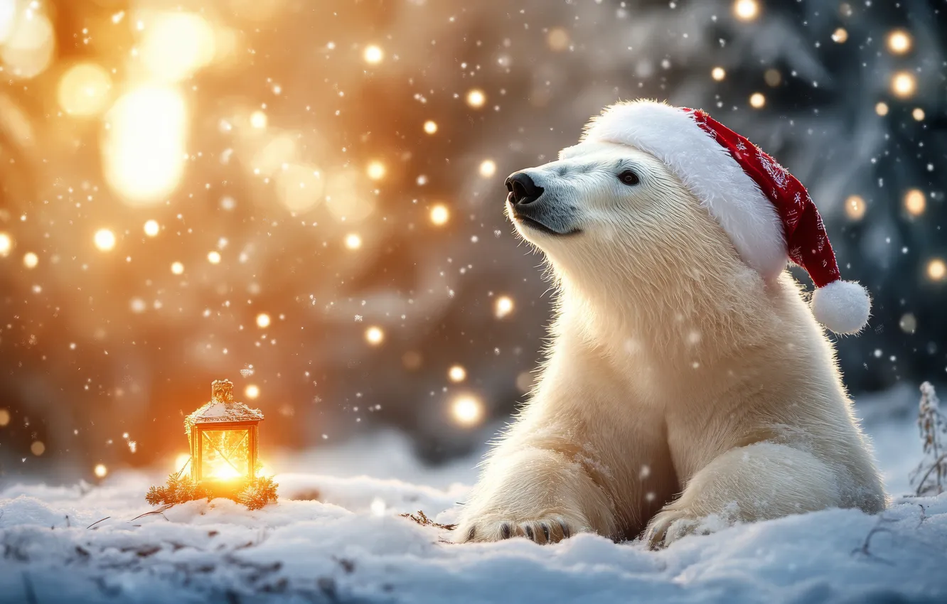 Photo wallpaper winter, look, light, snow, lights, pose, glade, Christmas