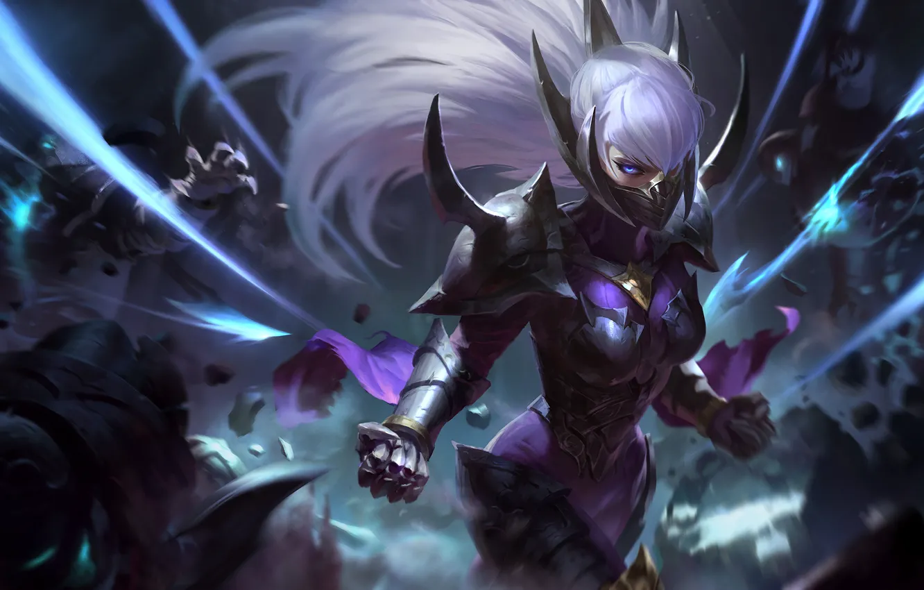 Photo wallpaper mask, art, costume, blade, splash, League of Legends, artwork, Irelia