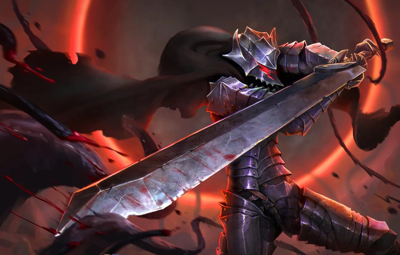 Photo wallpaper sword, blood, game, armor, anime, power, man, fight