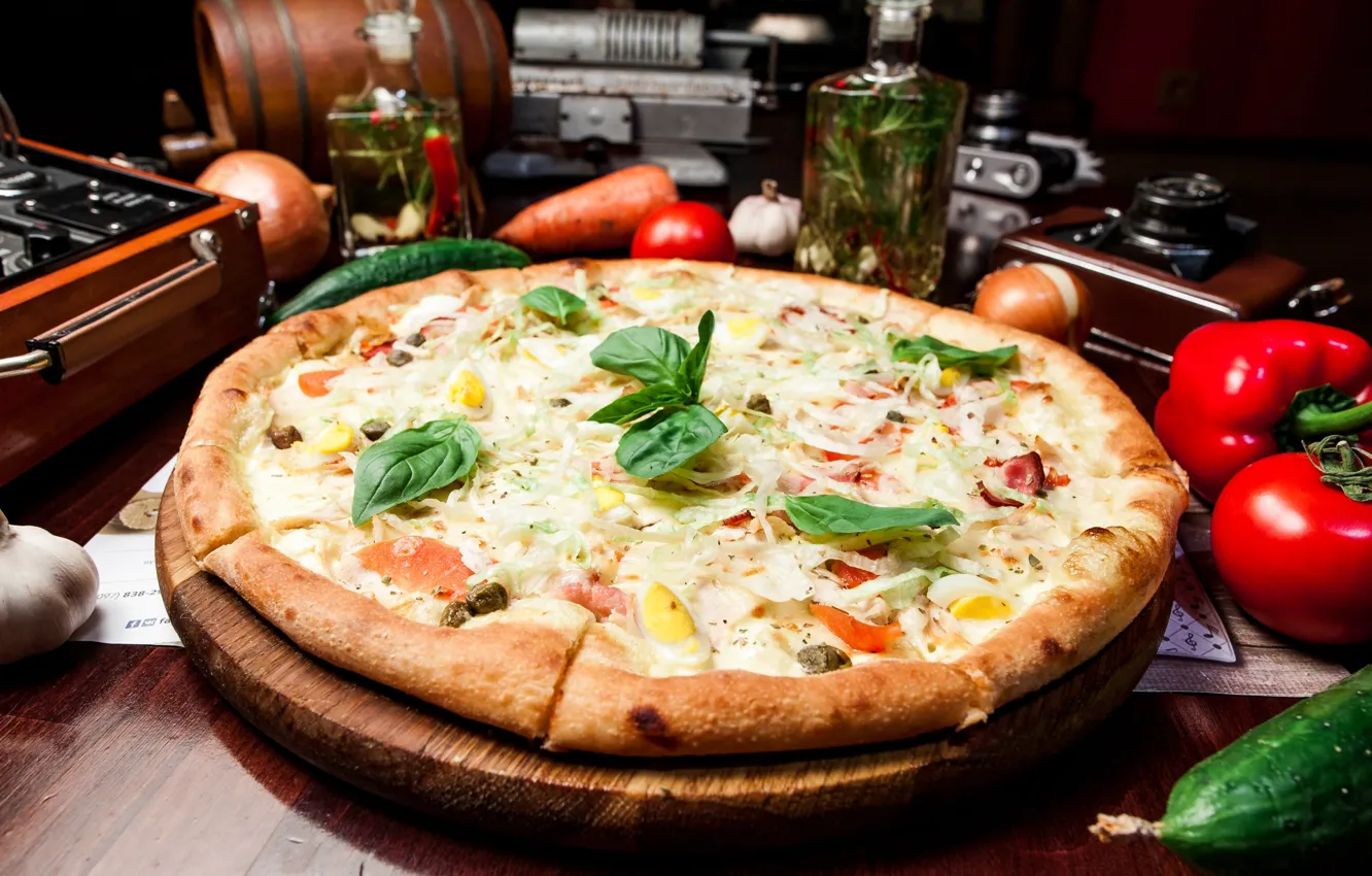Photo wallpaper cheese, pizza, tomatoes