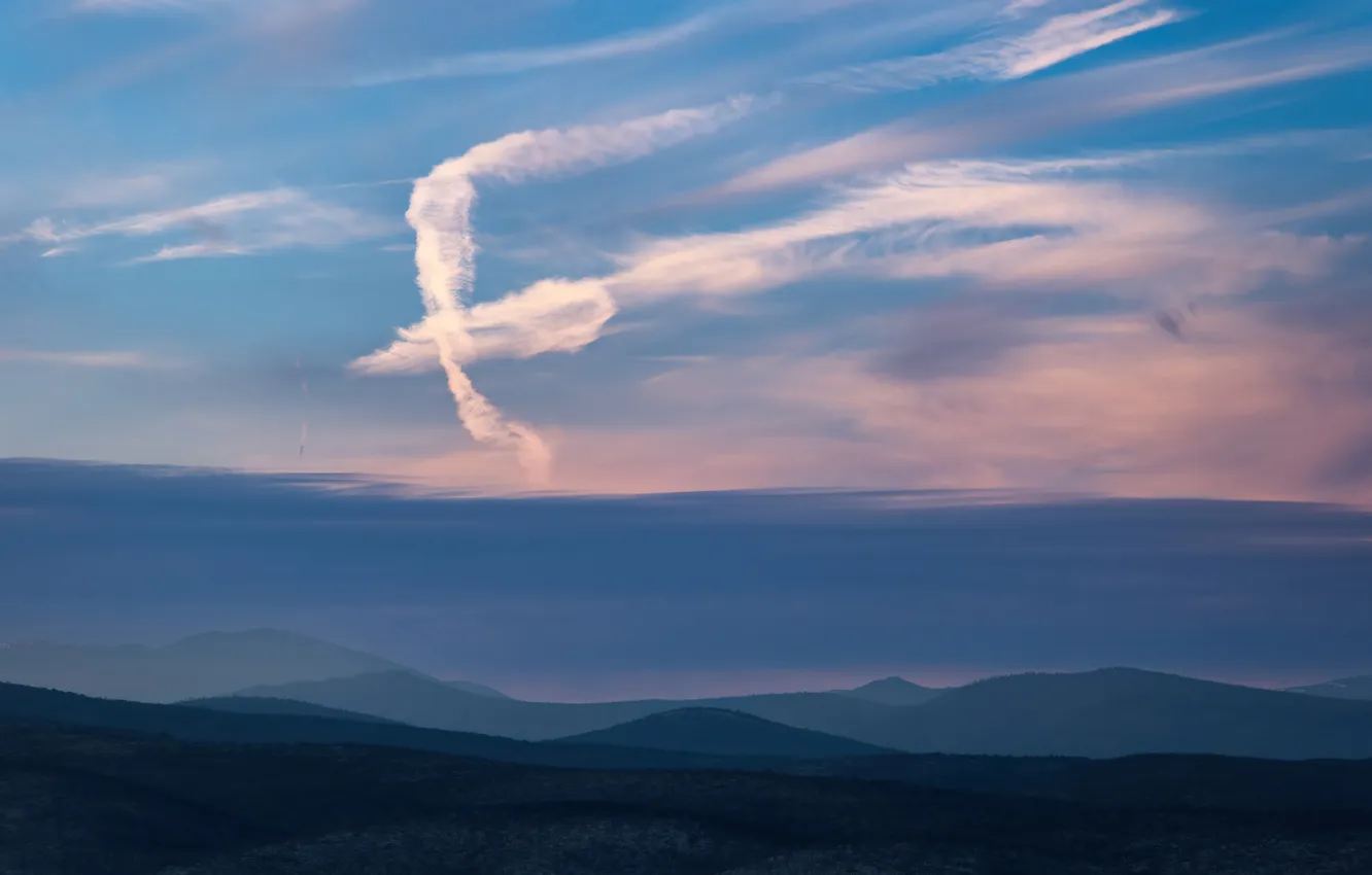 Photo wallpaper the sky, clouds, valley, haze, Omen, Shpek Andrey