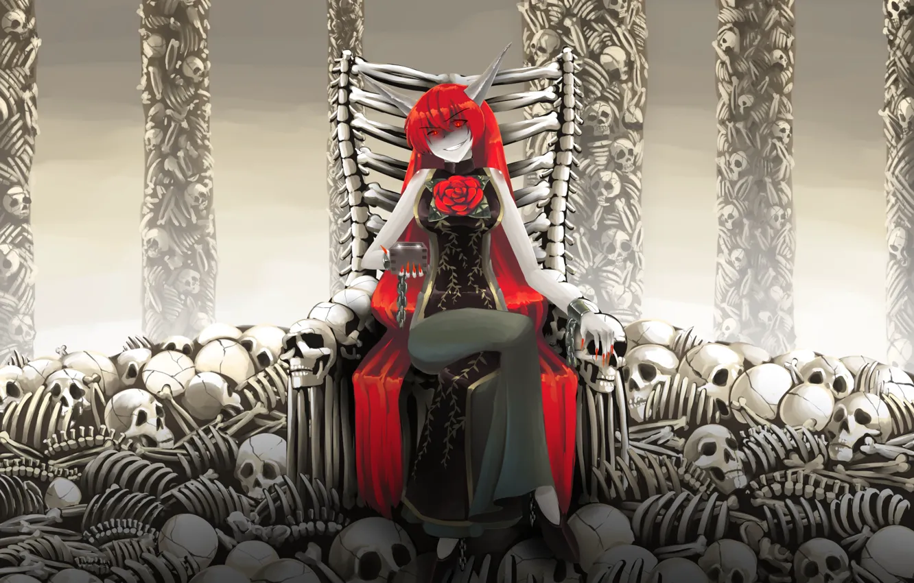 Photo wallpaper girl, the demon, bones, skull, Touhou, Touhou, Touhou, Kasen Ibaraki