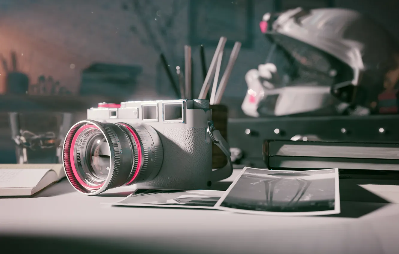 Photo wallpaper camera, the camera, helmet, white, camera, sunlight, digital art, picture