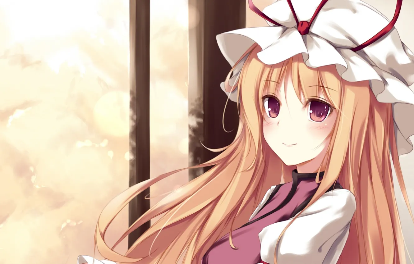 Photo wallpaper girl, background, art, cap, touhou, fal maro, Strikingly Is Wait