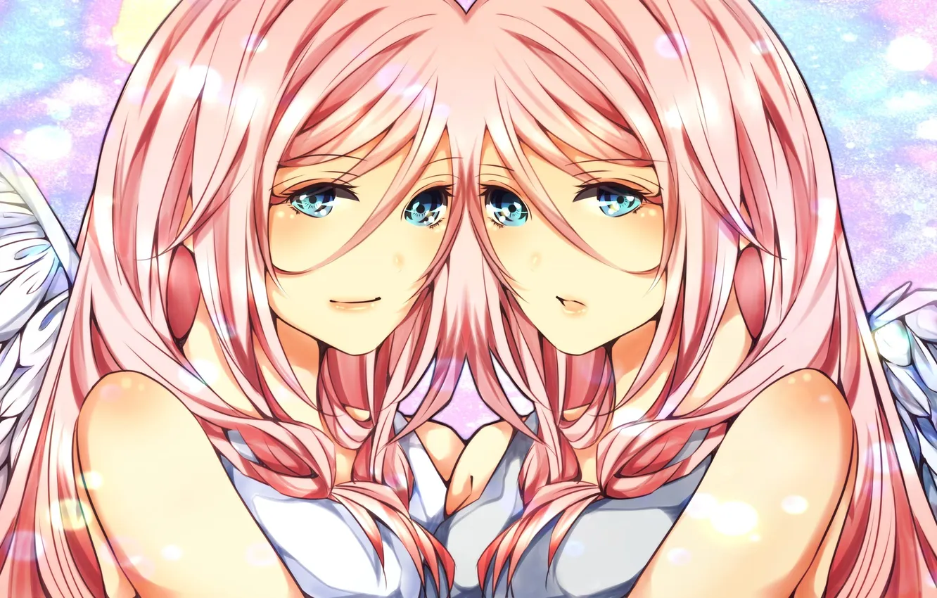 Photo wallpaper look, girl, smile, wings, angel, vocaloid, Vocaloid, art