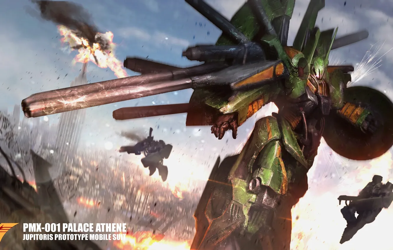 Photo wallpaper the explosion, the city, robot, art, battle