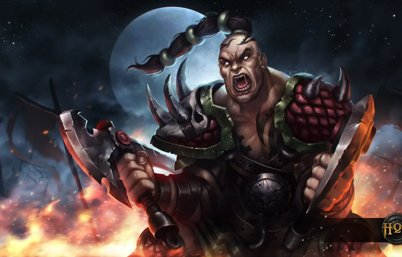 Photo wallpaper night, lights, the moon, warrior, rage, axe, hon, Predator