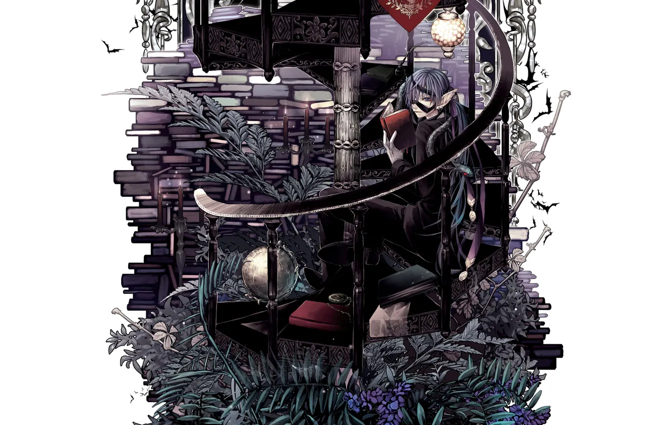 Photo wallpaper elf, books, plants, ladder, Guy