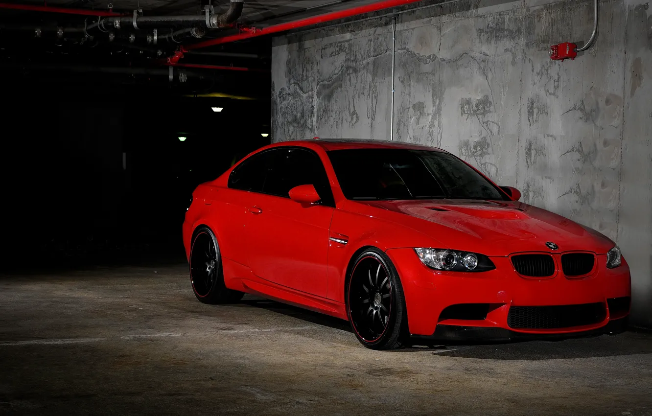 Photo wallpaper red, BMW, BMW, Parking, red, E92, the front part