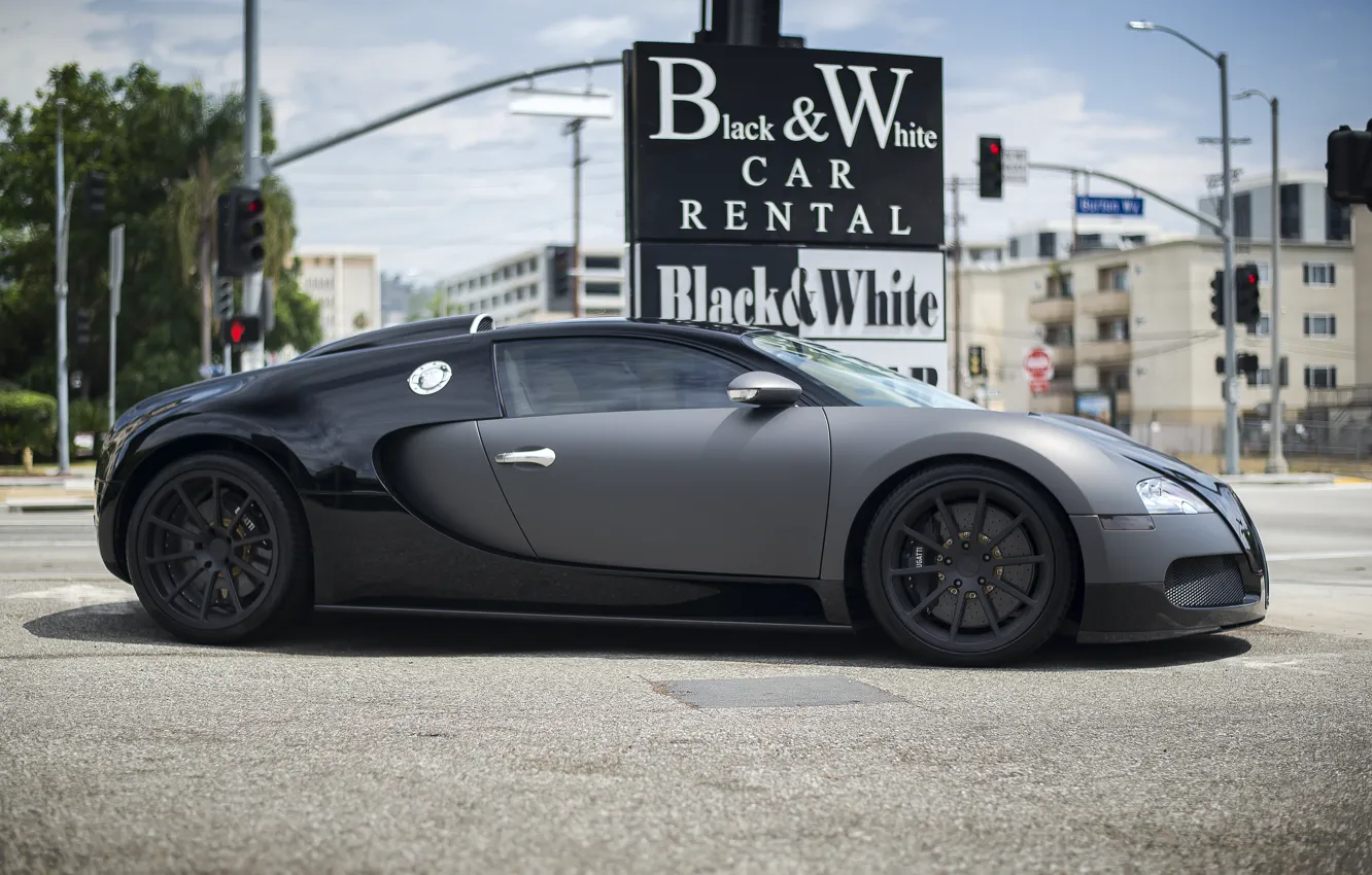Photo wallpaper Bugatti, Veyron, Car, Black, Rental, &ampamp; White
