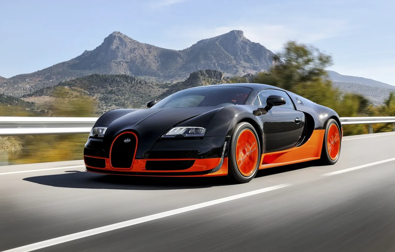 Photo wallpaper Bugatti, Bugatti, Veyron, Veyron, Orange, Speed, Super, Sport