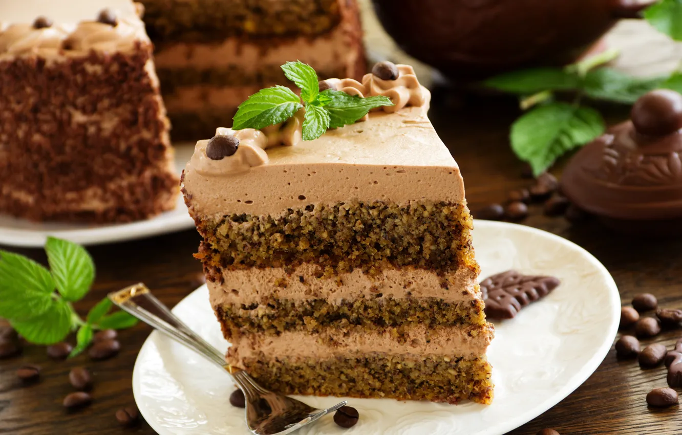 Photo wallpaper chocolate, cake, layers, cream, dessert, piece of cake