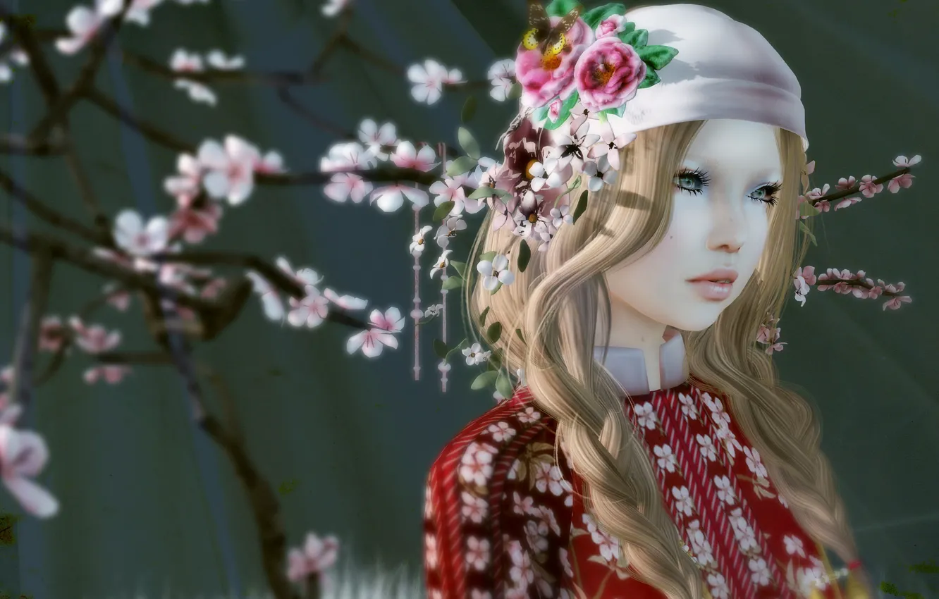 Photo wallpaper girl, background, spring