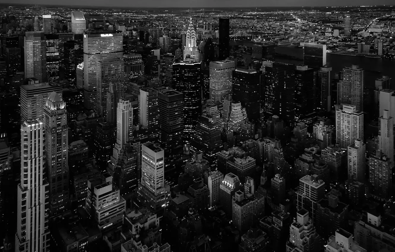 Photo wallpaper the city, building, USA, New York, black and white photo