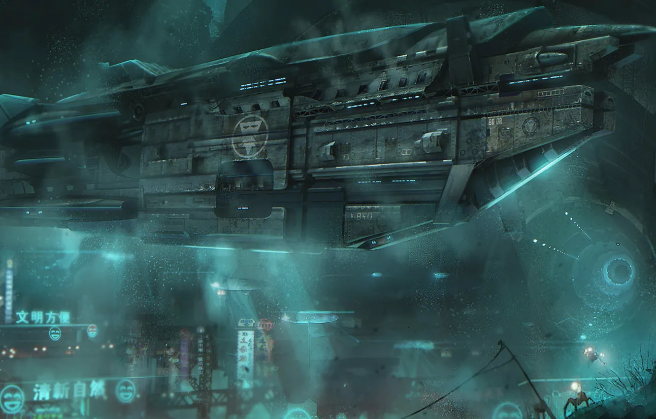 Photo wallpaper sea, life, the city, fiction, the ocean, ship, under water