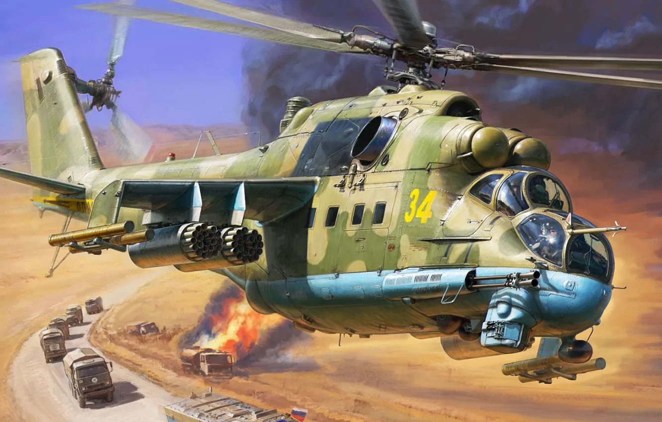 Photo wallpaper Crocodile, Hind, Mi-24P, Russian attack helicopter, OKB M. L. Mil., Mi-24 gun GSH-30K