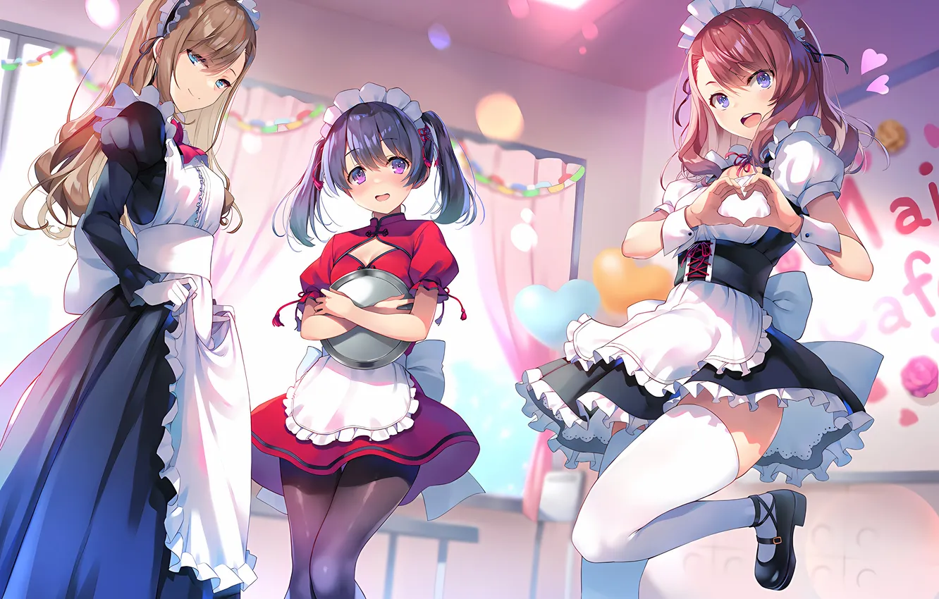 Photo wallpaper sexy, cleavage, thighhighs, long hair, dress, legs, girls, boobs