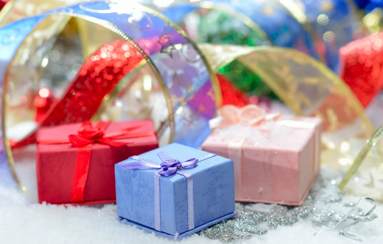 Photo wallpaper blue, red, holiday, gift, blue, Wallpaper, Shine, new year