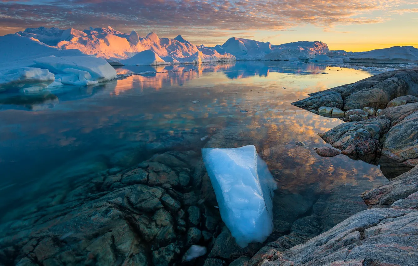 Photo wallpaper ice, lake, stones