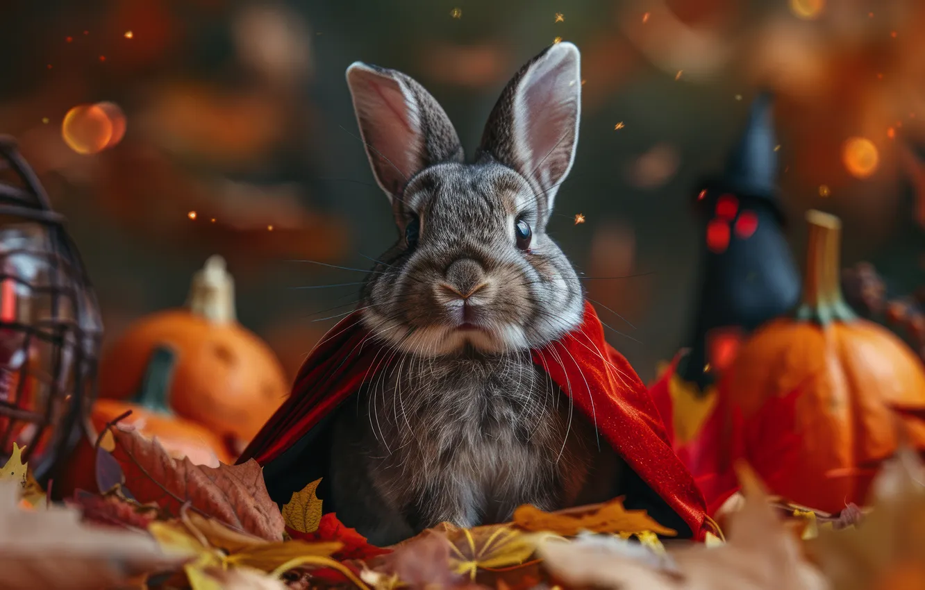 Photo wallpaper Halloween, neural network, look, holiday, AI art, rabbit, autumn, the scenery