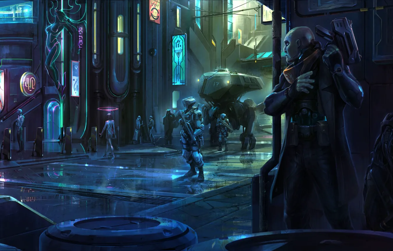 Photo wallpaper the city, robot, Satellite Reign