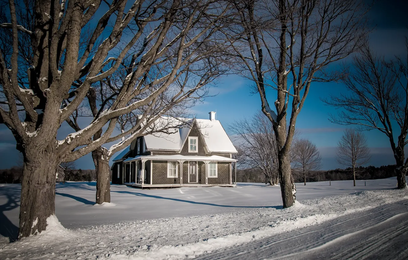 Photo wallpaper winter, road, home