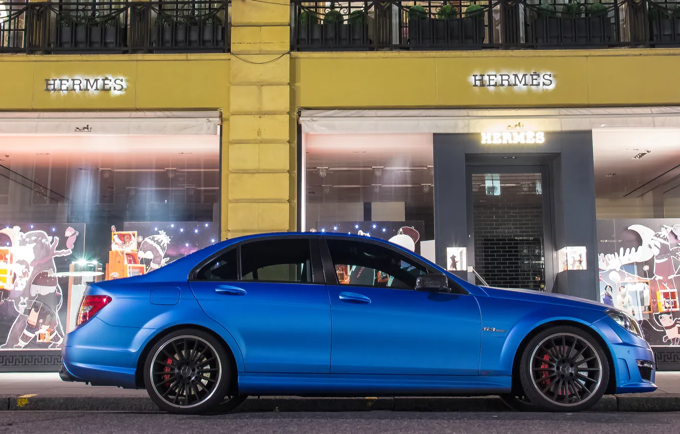 Photo wallpaper AMG, blue, tuning, Matte, C63, mercedec