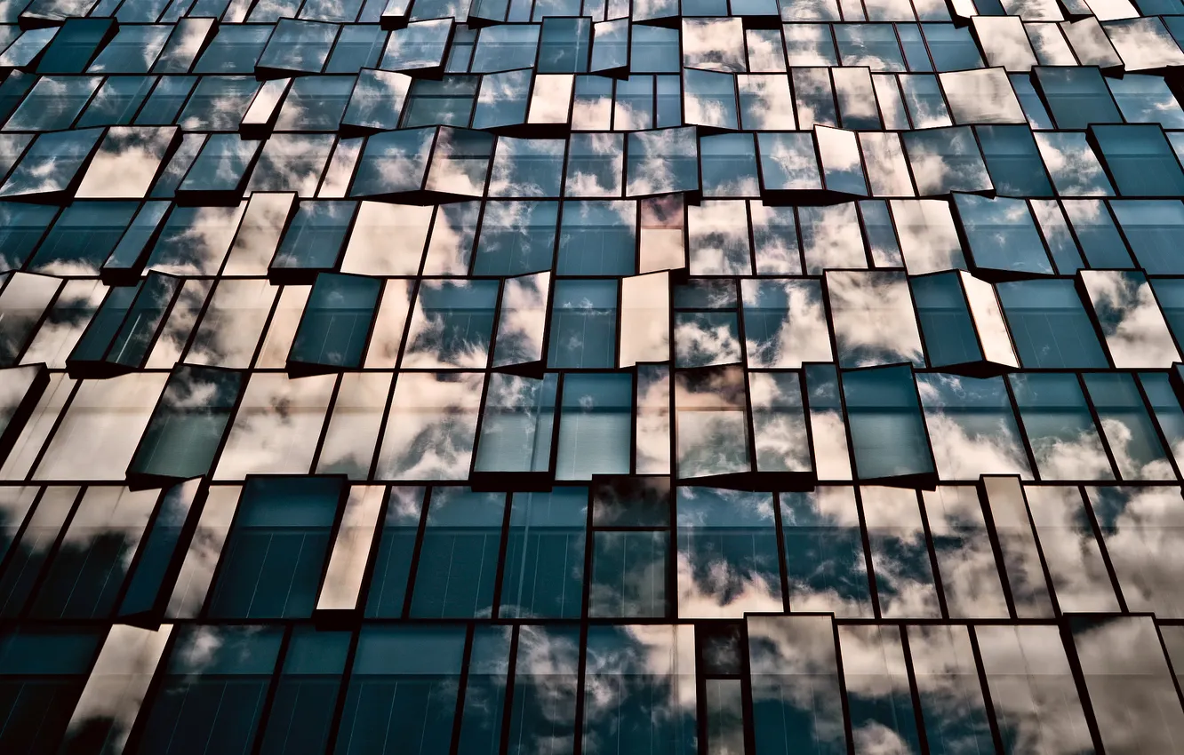 Photo wallpaper glass, clouds, the city, reflection, building, Japan, window, Tokyo