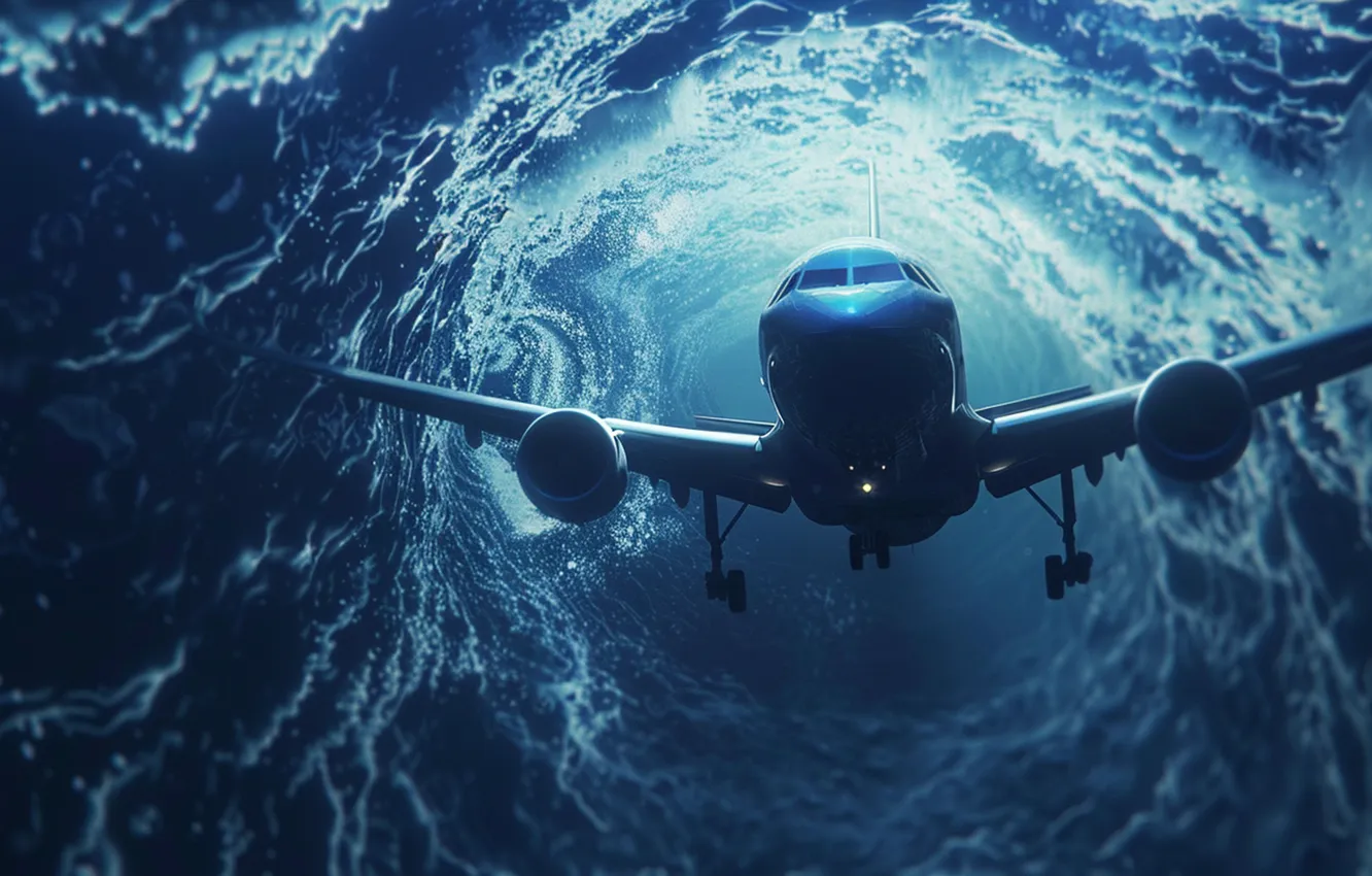 Photo wallpaper The plane, Hurricane, AI art, The Art of Artificial Intelligence, Neural network, The Bermuda Triangle, …