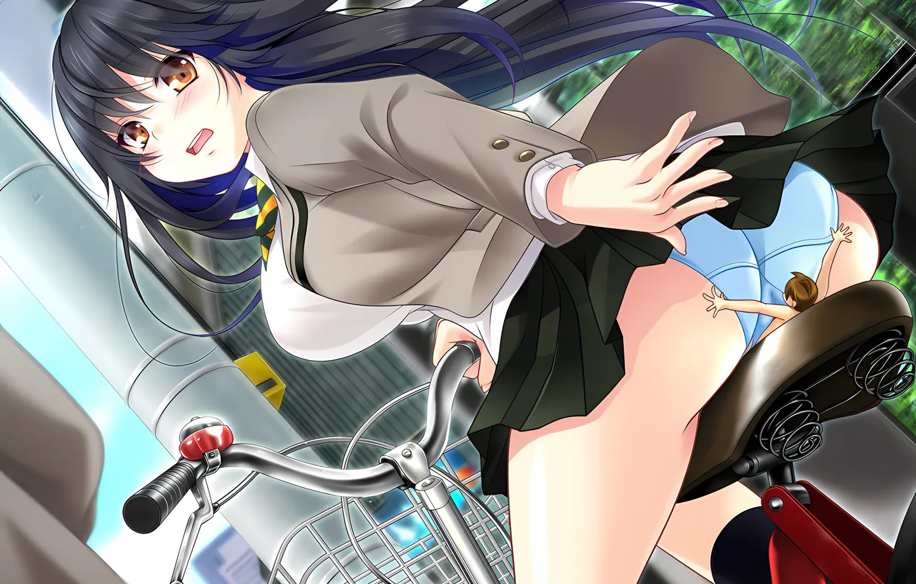 Photo wallpaper city, girl, sexy, lingerie, Cameltoe, ass, bicycle, blouse